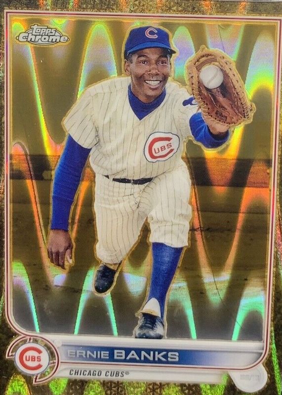 Ernie Banks 2022 Topps Gilded Collection #8 RayWave Gold Etch Refractor /25 PSA 10