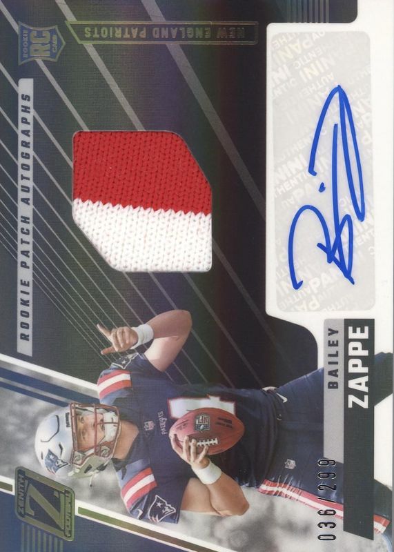Bailey Zappe 2022 Zenith #229 Rookie Patch Auto /299 RAW