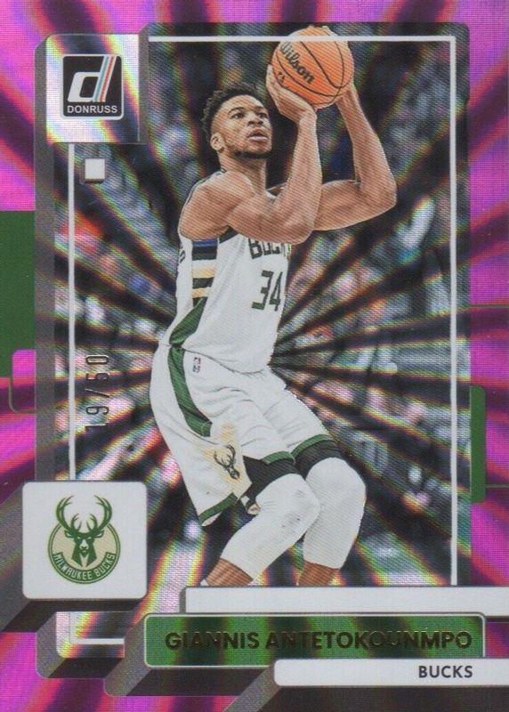 Giannis Antetokounmpo 2022 Donruss #53 Holo Pink Laser /50 PSA 10