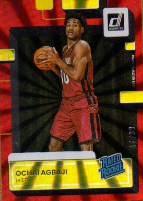 Ochai Agbaji 2022 Donruss #214 Holo Red Laser /99 Rookie PSA 10