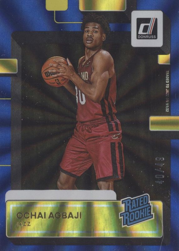 Ochai Agbaji 2022 Donruss #214 Holo Blue Laser /49 Rookie PSA 10