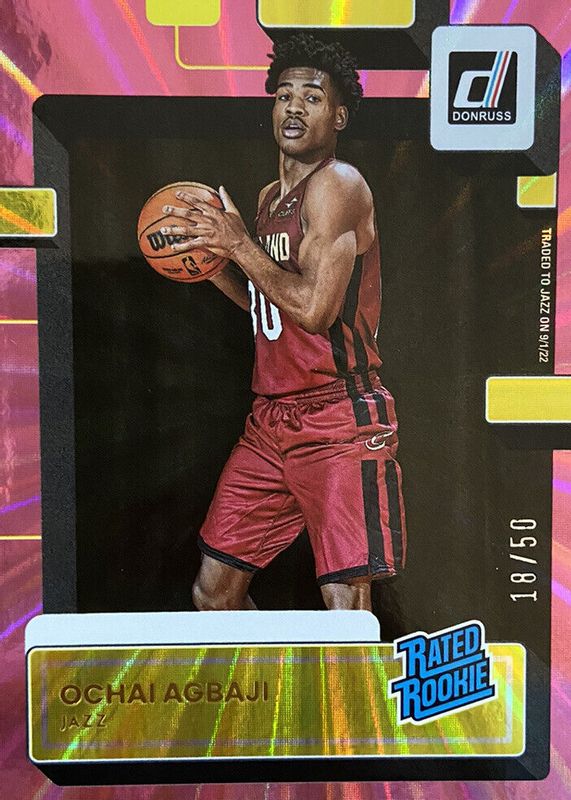 Ochai Agbaji 2022 Donruss #214 Holo Pink Laser /50 Rookie PSA 10