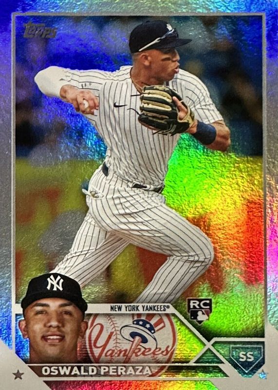 Oswald Peraza 2023 Topps #94 Rainbow Foil Rookie PSA 8