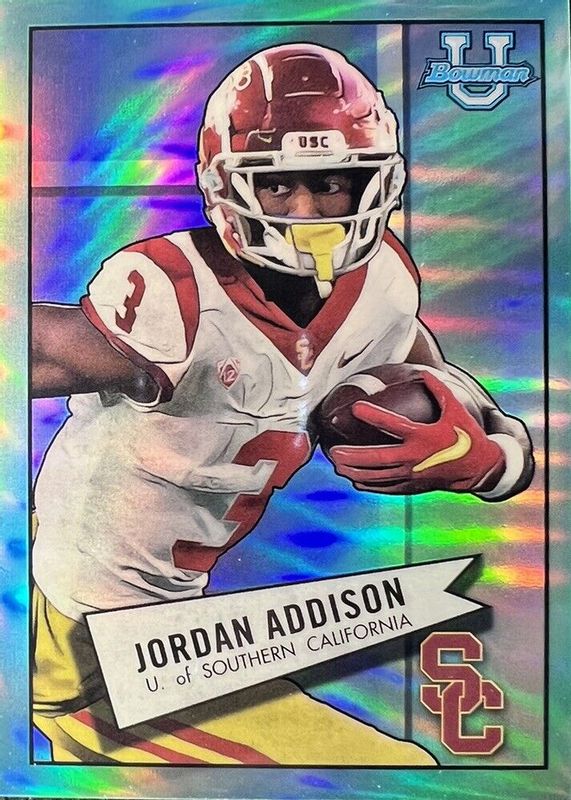 Jordan Addison 2022 Bowman Chrome University #52BF-12 1952 Bowman - Aqua Refractor /150 PSA 10