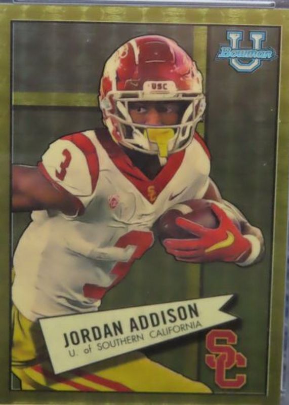 Jordan Addison 2022 Bowman Chrome University #52BF-12 1952 Bowman - Superfractor /1 PSA 10