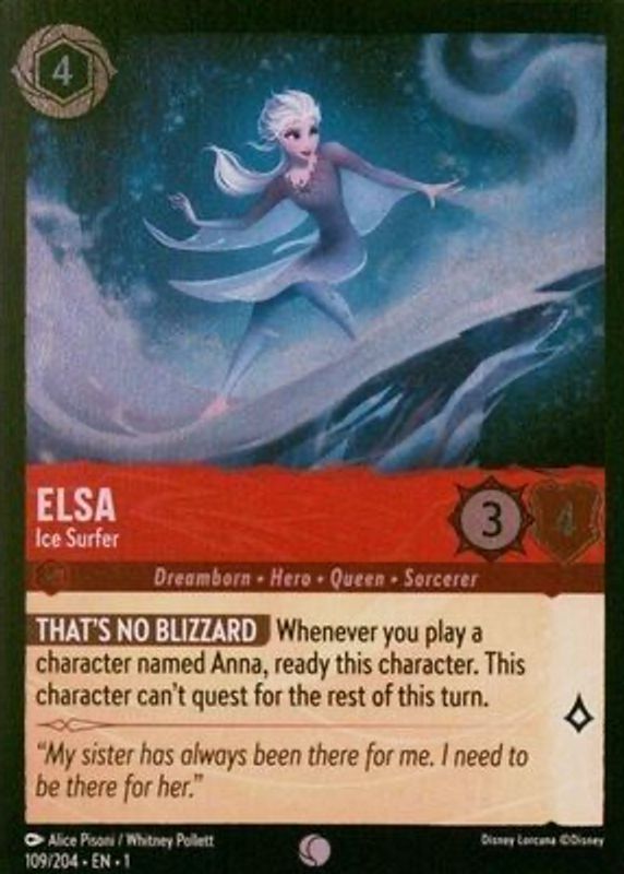 Elsa - Ice Surfer 2023 The First Chapter #109/204 Cold Foil RAW TCG (MODERATELY PLAYED)