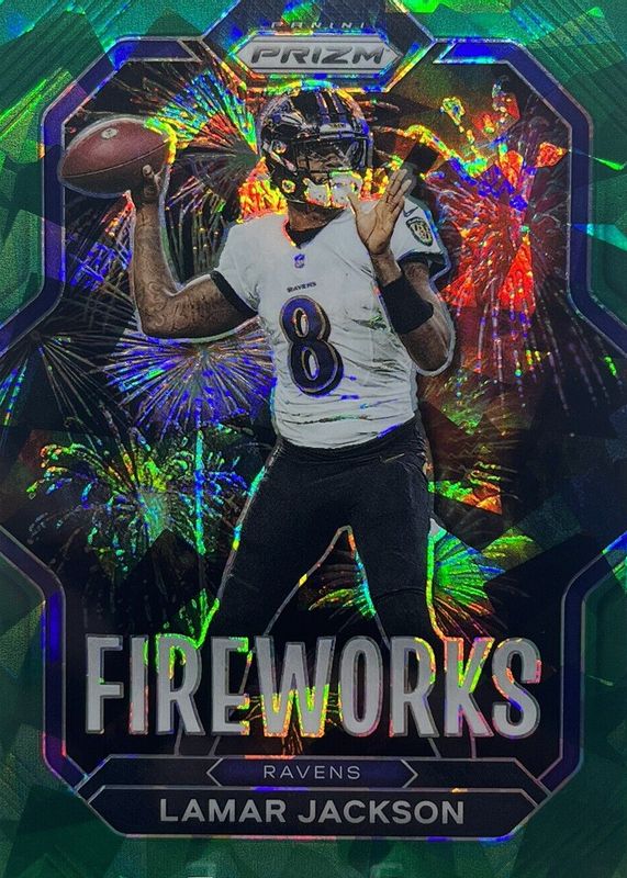 Lamar Jackson 2022 Prizm #F-7 Fireworks - Green Ice PSA 9