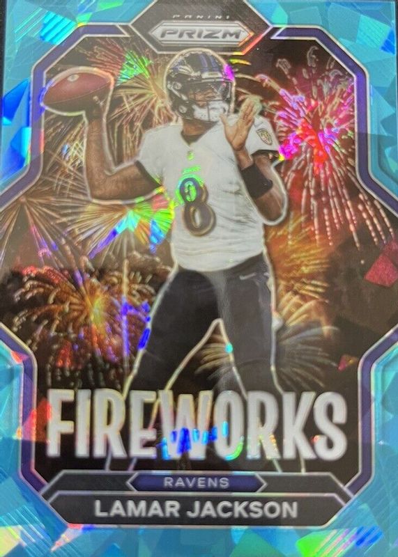 Lamar Jackson 2022 Prizm #F-7 Fireworks - Blue Ice /99 PSA 10