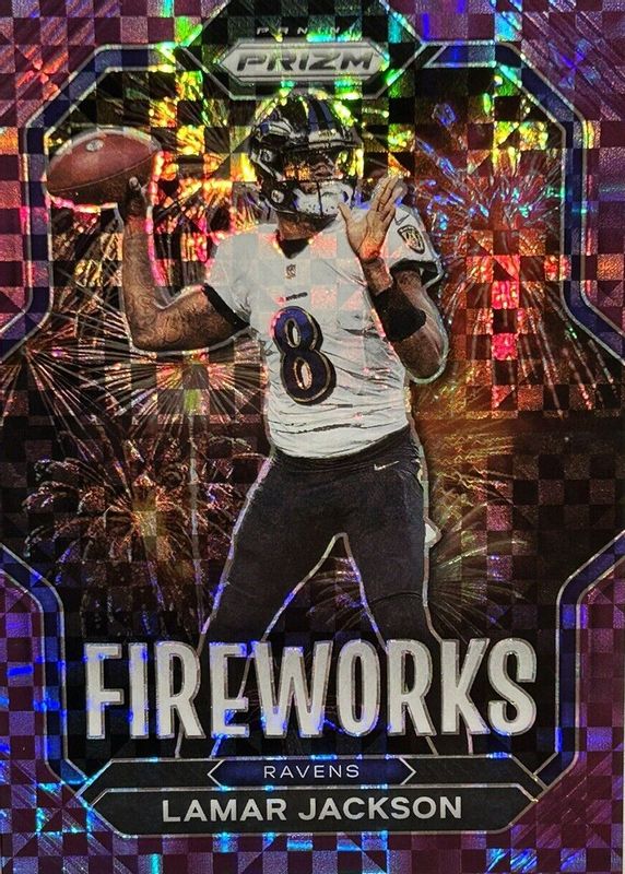 Lamar Jackson 2022 Prizm #F-7 Fireworks - Purple Power /49 PSA 10