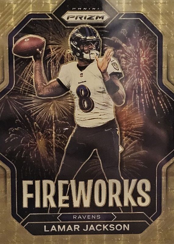 Lamar Jackson 2022 Prizm #F-7 Fireworks - Gold Vinyl /5 RAW