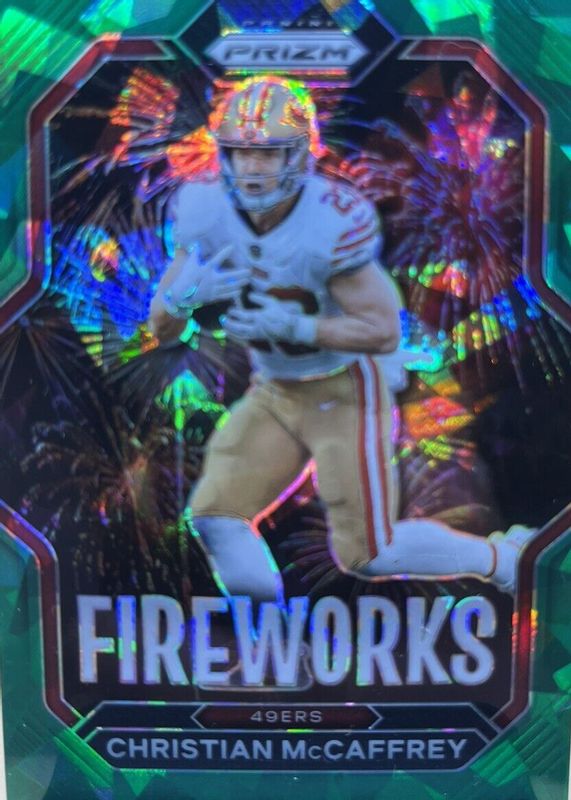 Christian McCaffrey 2022 Prizm #F-10 Fireworks - Green Ice PSA 10