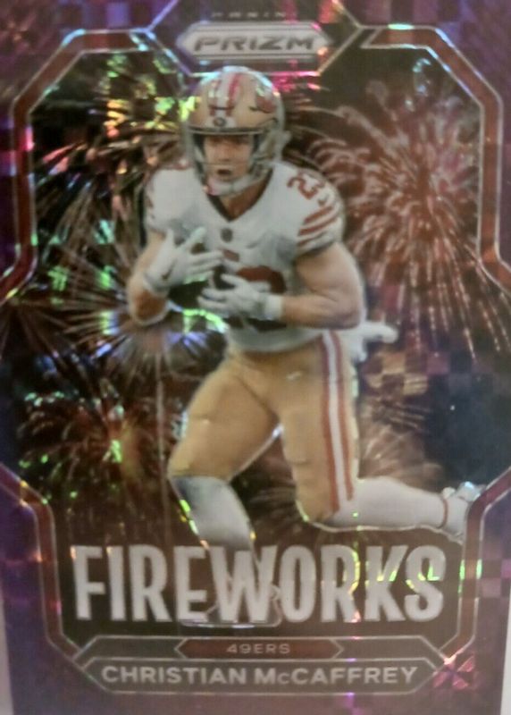 Christian McCaffrey 2022 Prizm #F-10 Fireworks - Purple Power /49 RAW
