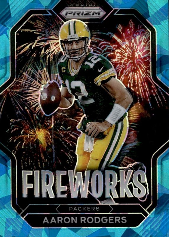 Aaron Rodgers 2022 Prizm #F-1 Fireworks - Blue Ice /99 PSA 10