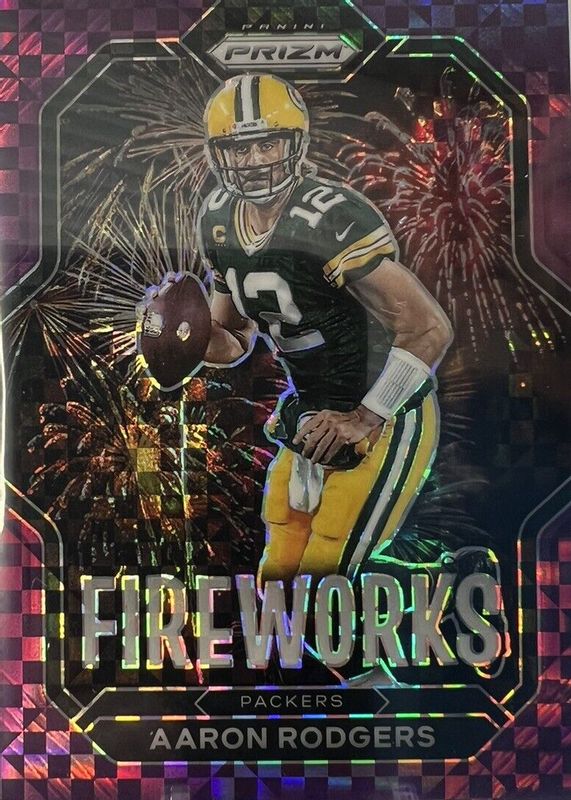 Aaron Rodgers 2022 Prizm #F-1 Fireworks - Purple Power /49 BGS 9