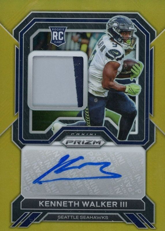 Kenneth Walker III 2022 Prizm #RPA-KW Rookie Patch Auto - Gold /10 Rookie SGC 9.5