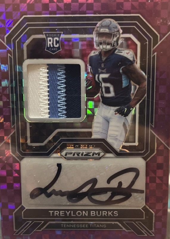 Treylon Burks 2022 Prizm #RPA-TB Rookie Patch Auto - Purple Power /49 Rookie RAW