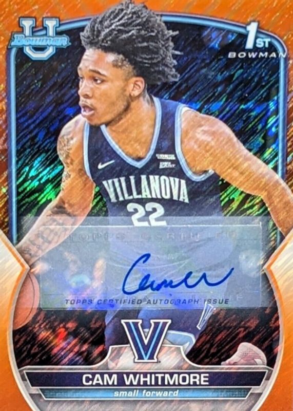 Cam Whitmore 2022 Bowman Chrome University #22 Prospect Autographs - Orange Shimmer Refractor /25 (1st) PSA 10