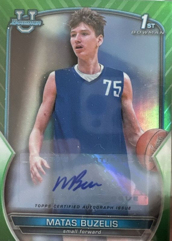 Matas Buzelis 2022 Bowman Chrome University #84 Prospect Autographs - Green Refractor /99 (1st) PSA 10