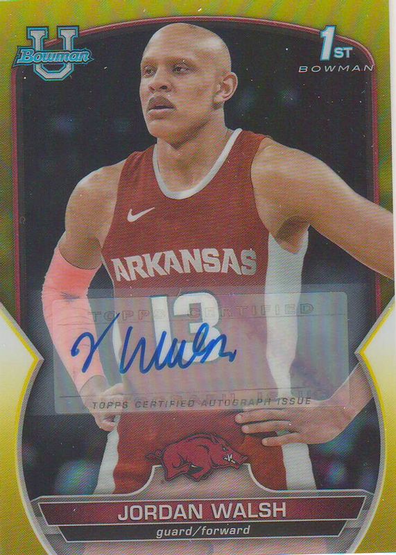 Jordan Walsh 2022 Bowman Chrome University #81 Prospect Autographs - Yellow Refractor /75 (1st) RAW