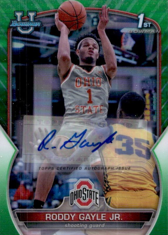 Roddy Gayle Jr. 2022 Bowman Chrome University #8 Prospect Autographs - Green Refractor /99 (1st) RAW