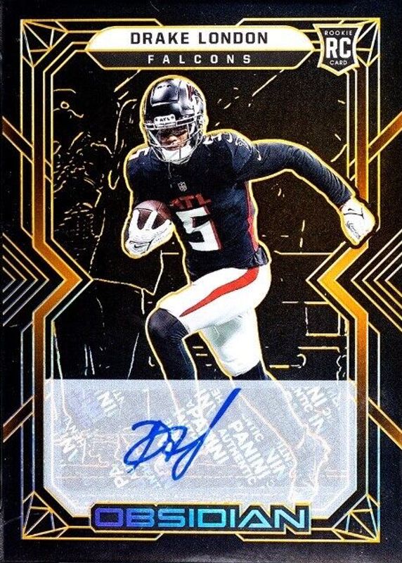 Drake London 2022 Obsidian #112 Rookie Autographs - Electric Etch Orange /75 Rookie SGC 9.5