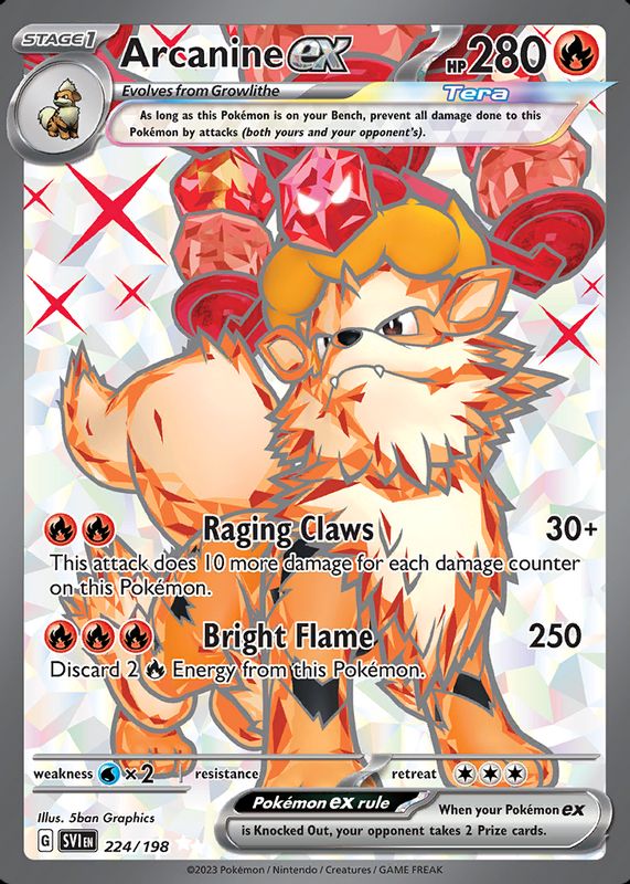 Arcanine ex 2023 Scarlet & Violet #224/198 Ultra Rare (Full Art) SGC 9