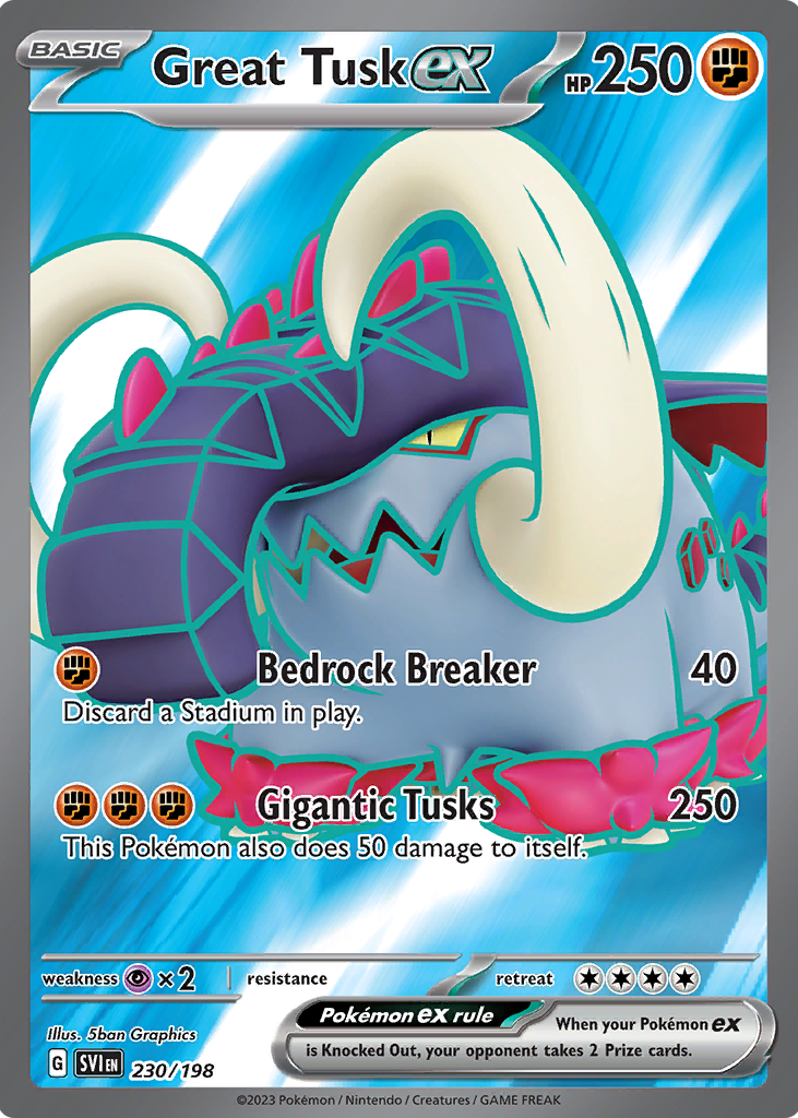 great tusk ex pokemon card value - 123/198 - Scarlet & Violet - Double Rare ex has been Knocked Out Great Tusk ex Pokemon Cards
