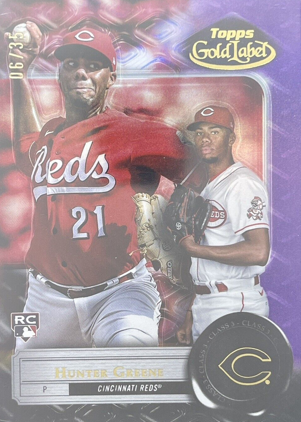 Hunter Greene 2022 Topps Gold Label #34 Class 3 - Purple /35 Price