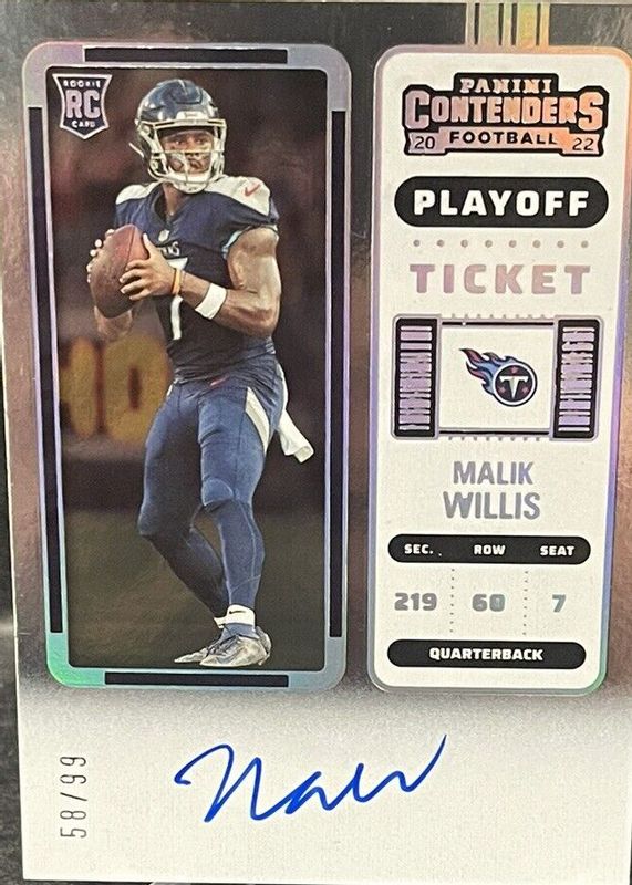 Malik Willis 2022 Contenders #129 Rookie Ticket Auto - Playoff /99 Rookie PSA 10