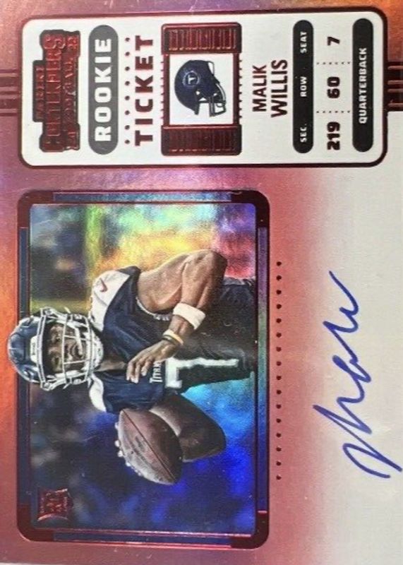 Malik Willis 2022 Contenders #129 Rookie Ticket Auto Variation - Red Zone Ticket Rookie SGC 9