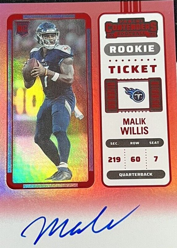 Malik Willis 2022 Contenders #129 Rookie Ticket Auto - Red Zone Ticket Rookie PSA 8