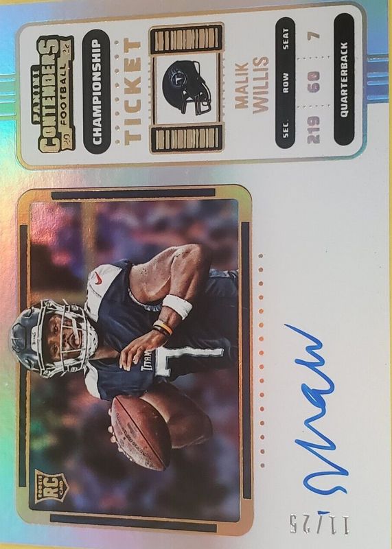 Malik Willis 2022 Contenders #129 Rookie Ticket Auto Variation - Championship Ticket /25 Rookie SGC 9.5