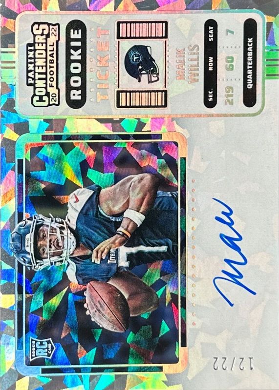 Malik Willis 2022 Contenders #129 Rookie Ticket Auto Variation - Cracked Ice Ticket /22 Rookie SGC 10