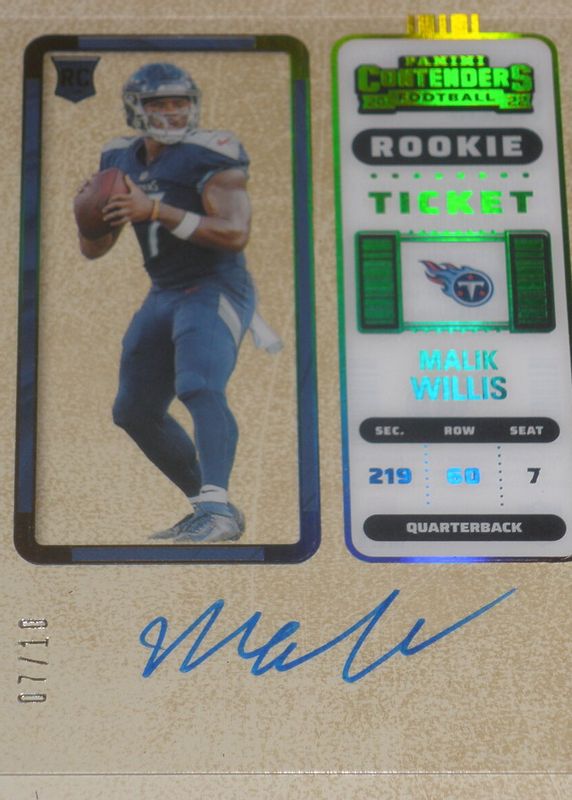 Malik Willis 2022 Contenders #129 Rookie Ticket Auto - Clear Ticket /10 RAW