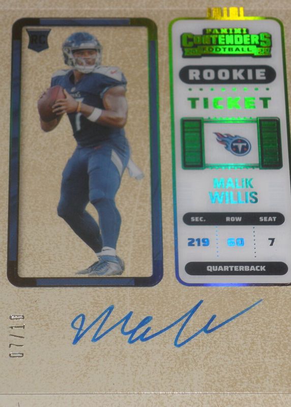 Malik Willis 2022 Contenders #129 Rookie Ticket Auto - Clear Ticket /10 Rookie PSA 9