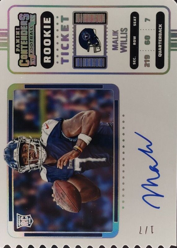 Malik Willis 2022 Contenders #129 Rookie Ticket Auto - Ticket Stub (/7) Rookie SGC 9.5