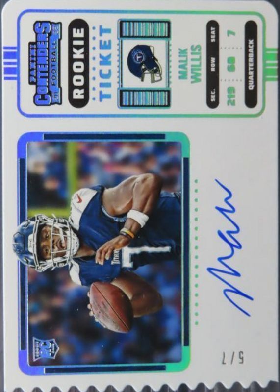 Malik Willis 2022 Contenders #129 Rookie Ticket Auto Variation - Ticket Stub (/7) Rookie SGC 10