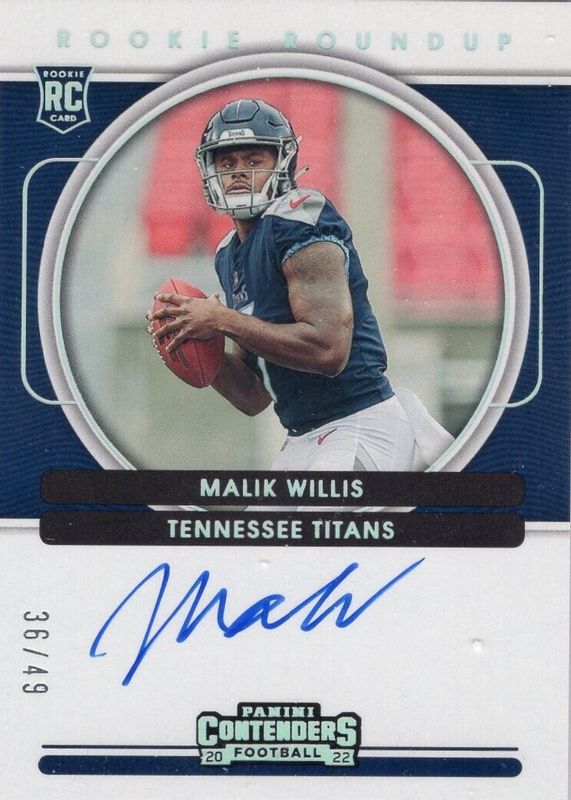 Malik Willis 2022 Contenders #RRA-MWI Rookie Roundup Autographs (/49) RAW