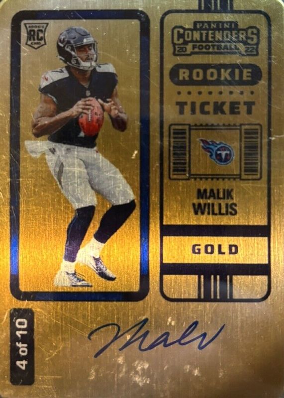 Malik Willis 2022 Contenders #129 Rookie Ticket Auto - Gold /10 Rookie PSA 10