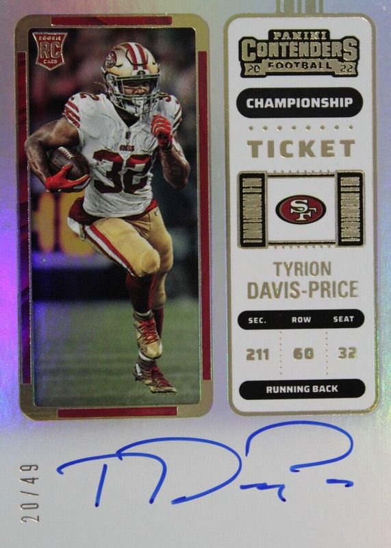 Tyrion Davis-Price 2022 Contenders #139 Rookie Ticket Auto - Championship /49 Rookie RAW