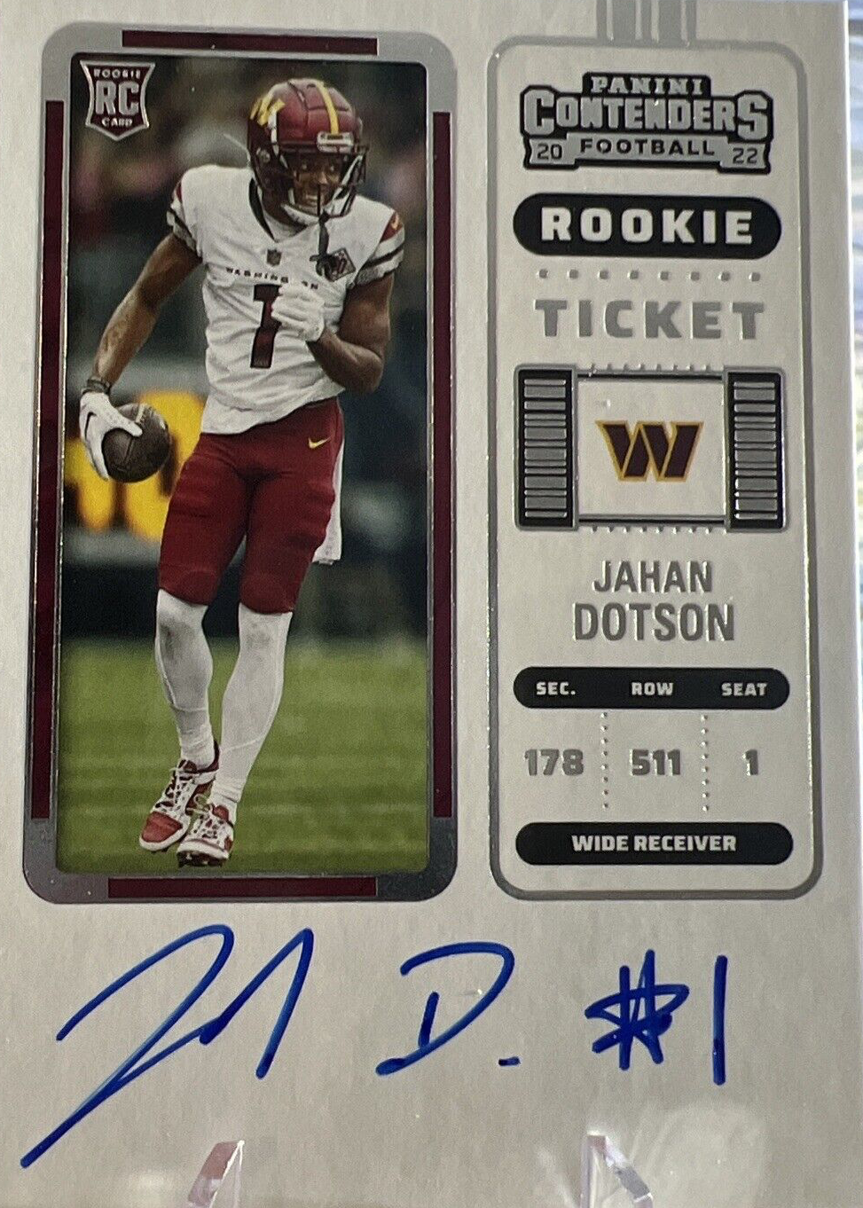 直筆サインカード Panini Jahan Dotson PSA Auto 10 JAHAN DOTSON PSA/DNA 10 2022 PHOENIX AUTO PATCH YELLOW PRIME