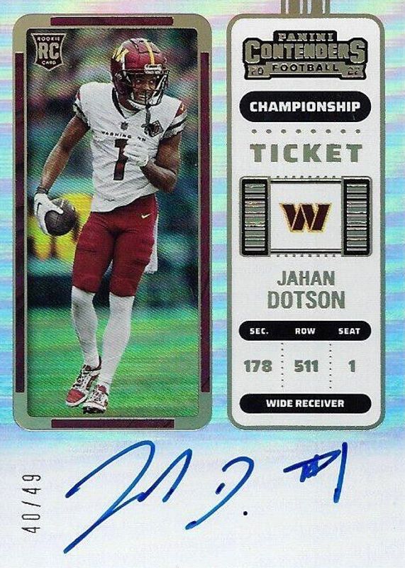 Jahan Dotson 2022 Contenders #121 Rookie Ticket Auto - Championship Ticket /49 RAW