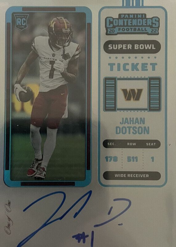 Jahan Dotson 2022 Contenders #121 Rookie Ticket Auto - Super Bowl Ticket /1 PSA 10