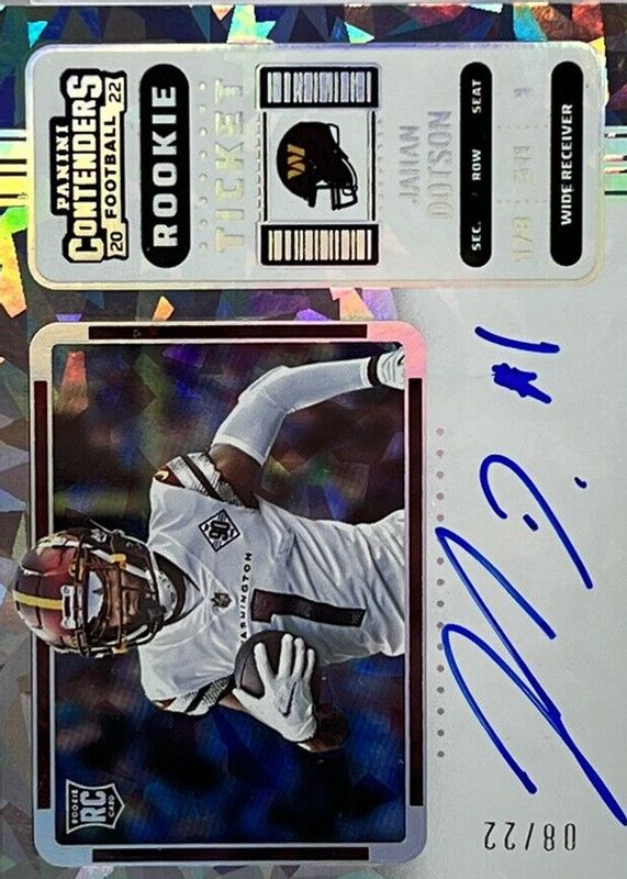 Jahan Dotson 2022 Contenders #121 Rookie Ticket Auto Variation - Cracked Ice Ticket /22 RAW