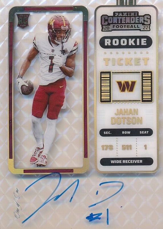 Jahan Dotson 2022 Contenders #121 Rookie Ticket Auto - Clear Mosaic /1 RAW