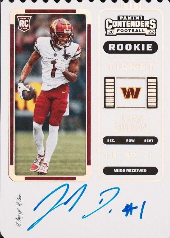Jahan Dotson 2022 Contenders #121 Rookie Ticket Auto - Ticket Stub (/1) RAW
