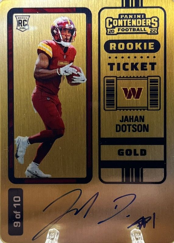 Jahan Dotson 2022 Contenders #121 Rookie Ticket Auto - Gold /10 PSA 10