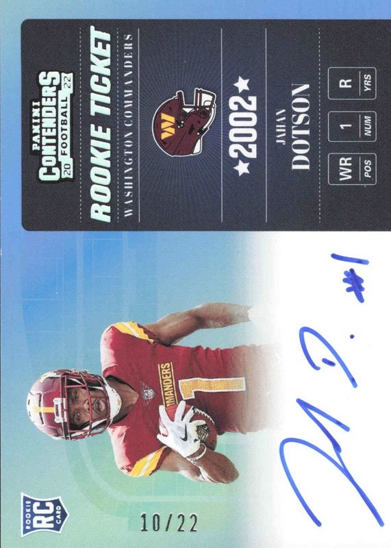 Jahan Dotson 2022 Contenders #02RT-JDO 2002 Rookie Ticket Auto /22 RAW