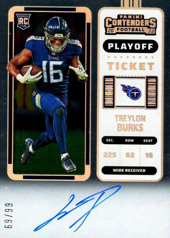 Treylon Burks 2022 Contenders #137 Rookie Ticket Auto - Playoff Ticket /99 PSA 10