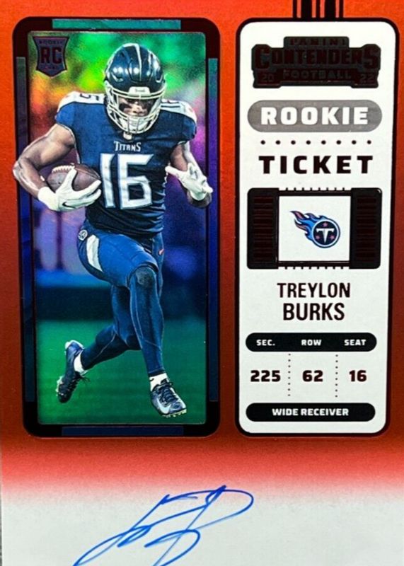 Treylon Burks 2022 Contenders #137 Rookie Ticket Auto - Red Zone Rookie RAW